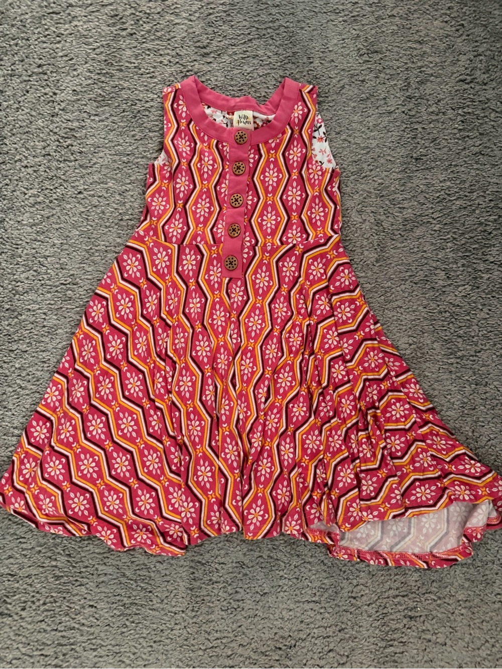 Wildflowers Girls Pink & Yellow Patterned Sleeveless Dress